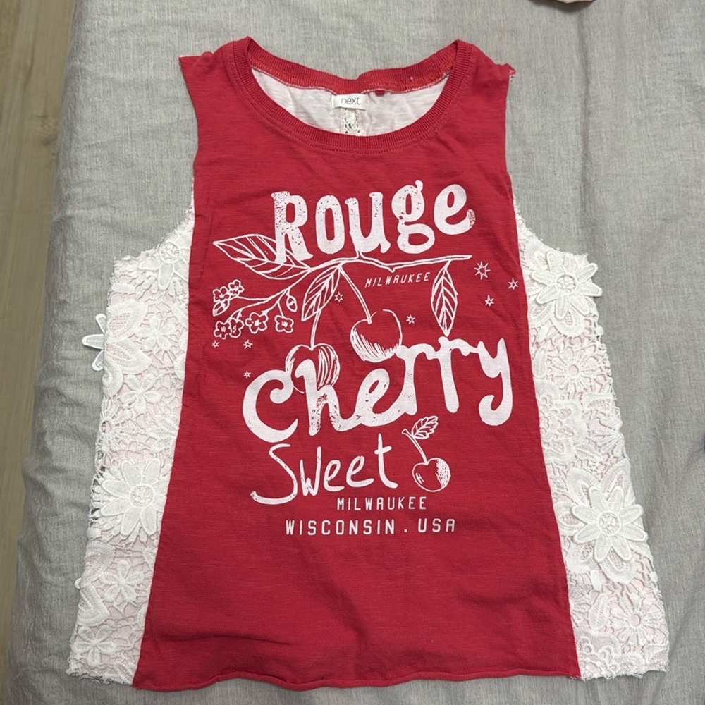 Washed but never worn . NEXT  Girls crochet side Tank with screen print. Size 11